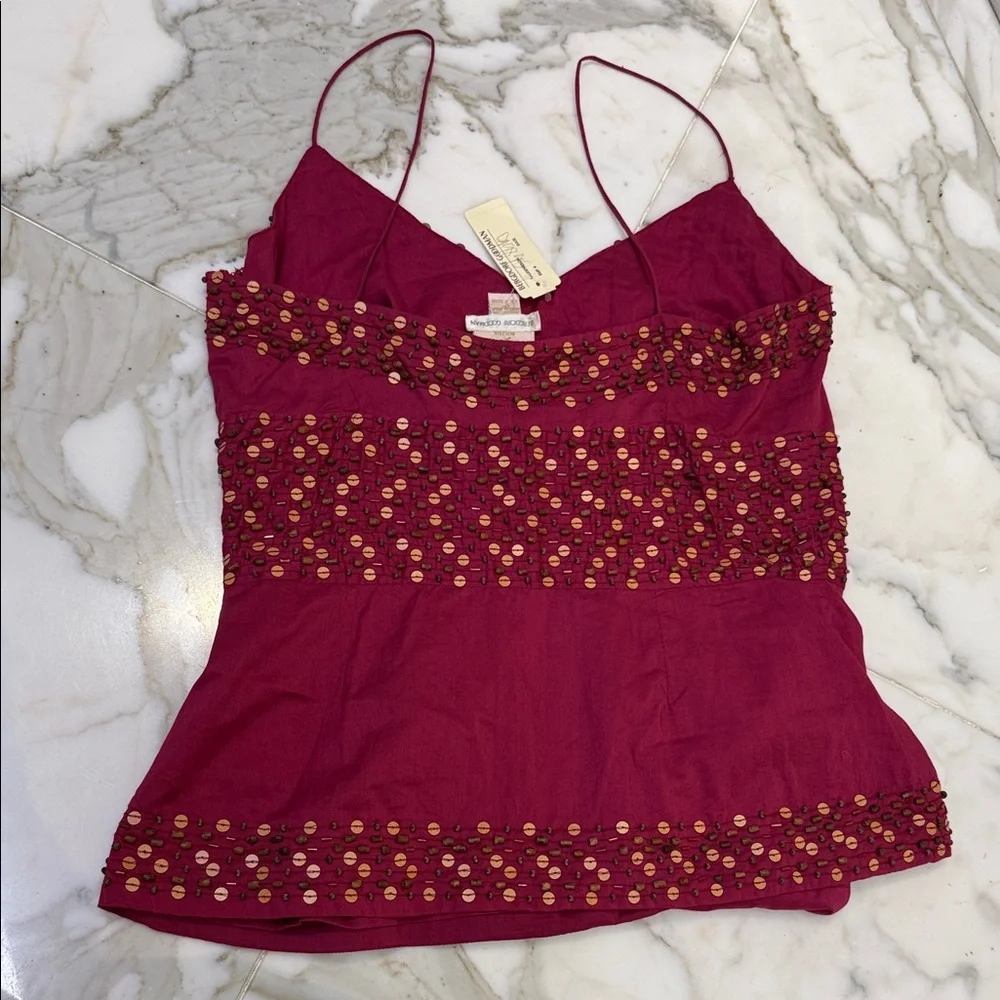 Elegant Tracy Reese for Bergdorf Goodman Burgundy Embellished Women's cotton Top - Picture 4 of 4